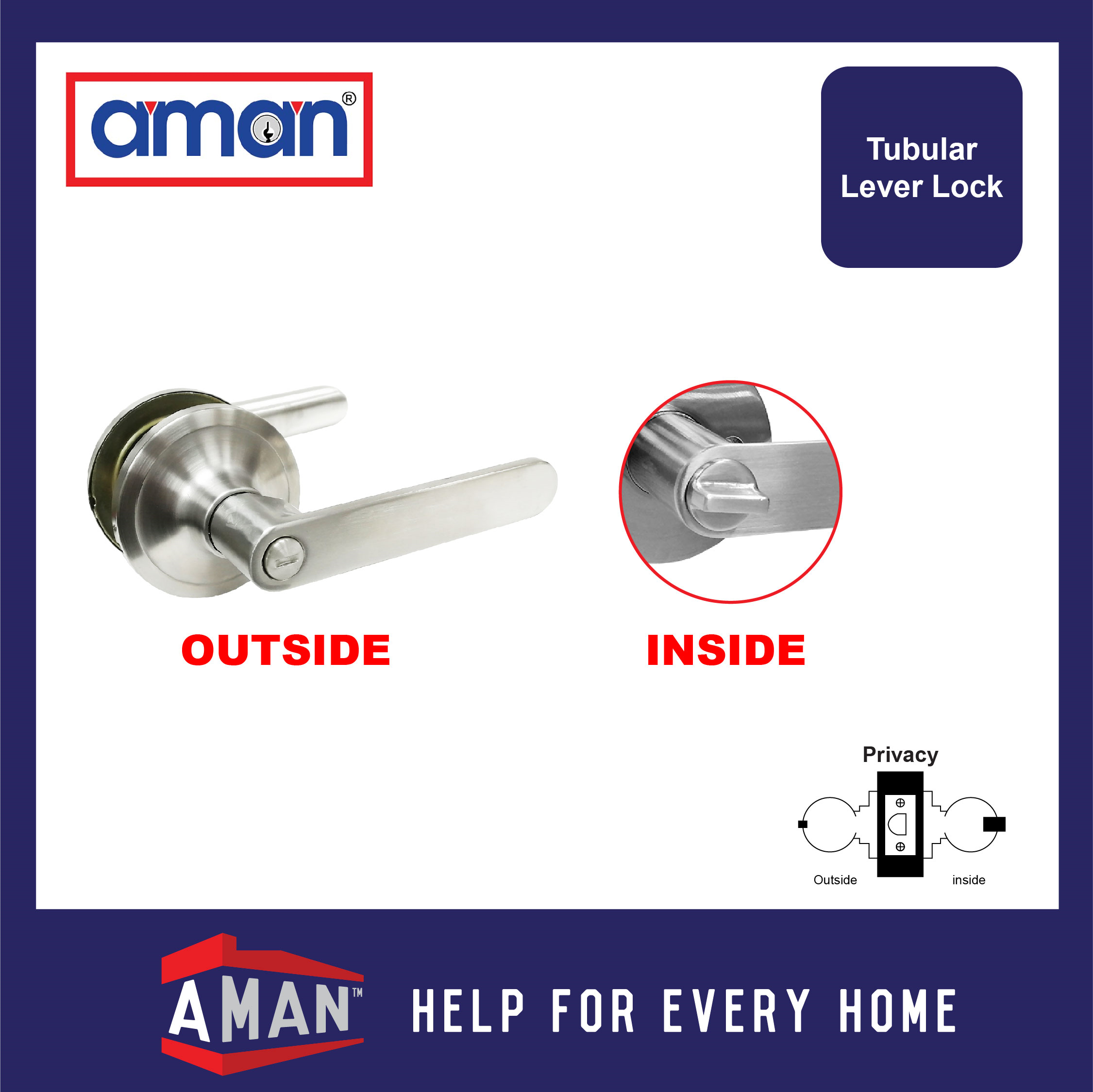AMAN Heavy Duty Tubular Lever Lock Entrance Privacy Level Handle Door ...