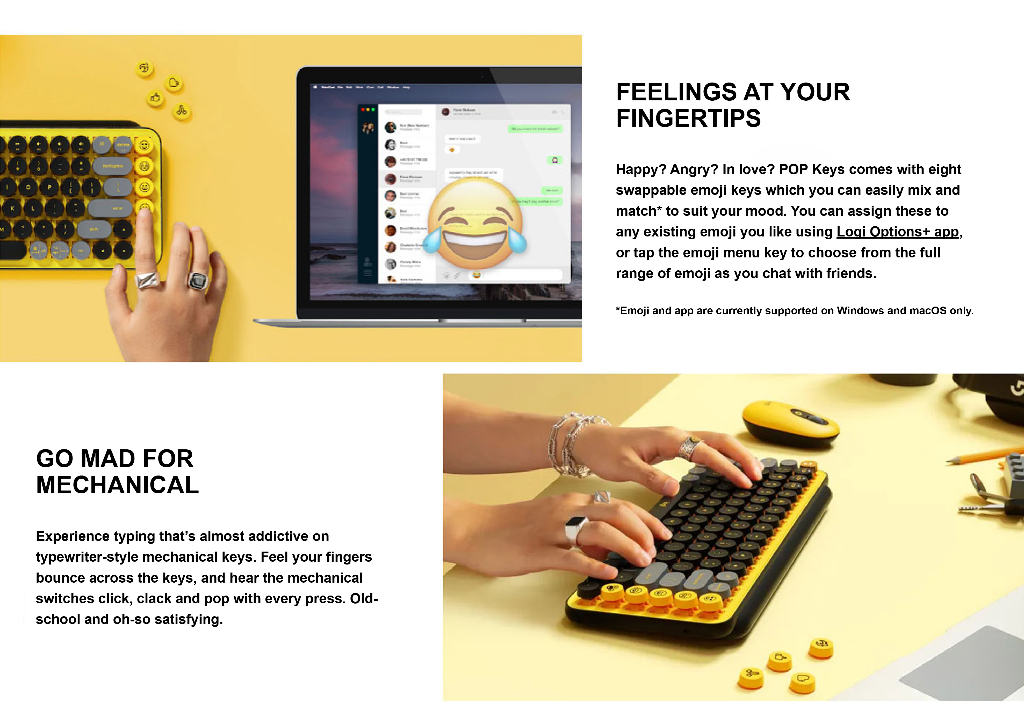 LOGITECH POP KEYS Wireless Mechanical Keyboard with Customizable Emoji ...