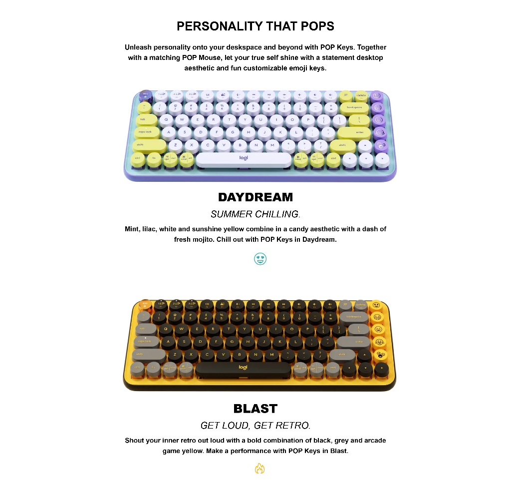 LOGITECH POP KEYS Wireless Mechanical Keyboard with Customizable Emoji ...