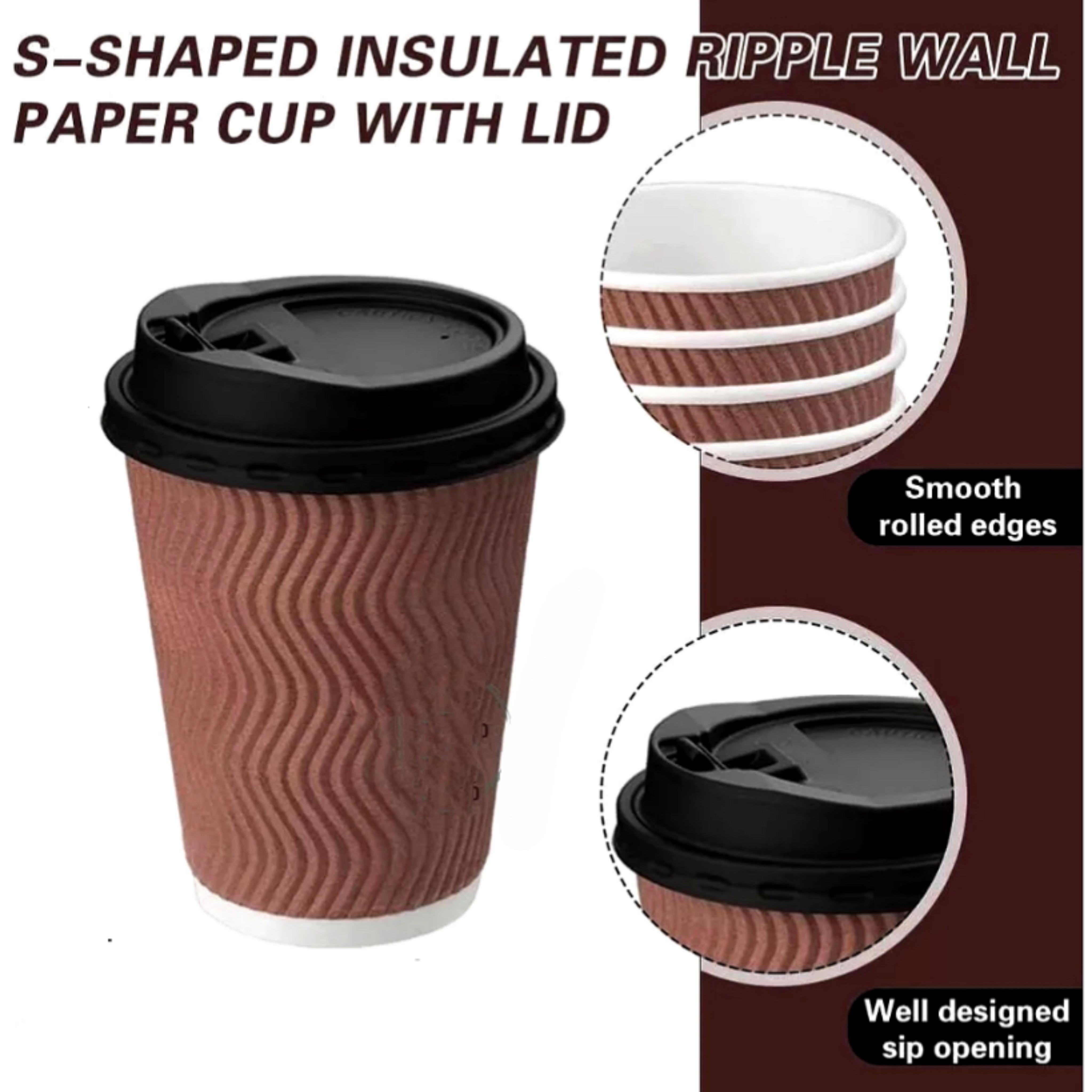 100PCS 8oz & 12oz RIPPLE HOT CUP WITH LID/ Coffee Cup /RIPPLE WALL ...