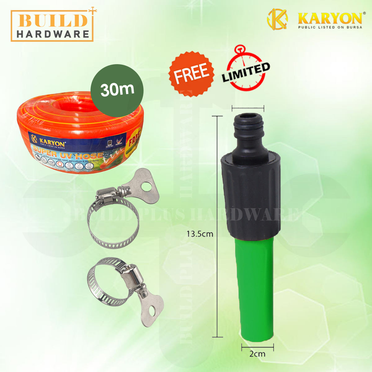 KARYON 10m/30m x 2mm/3mm Super Orange UV Hose Garden Rubber Hose Water ...