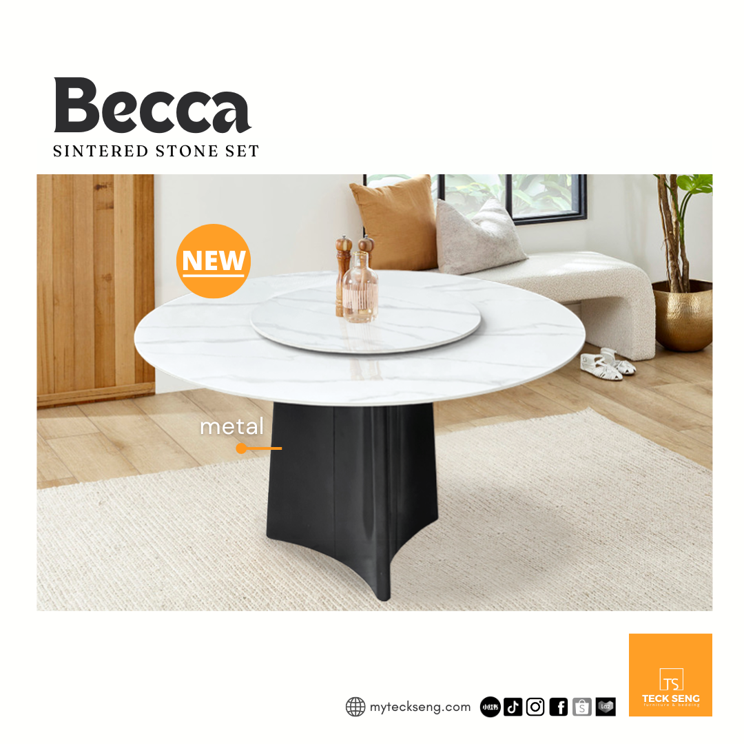 [TECK SENG] 1.35M Round Sintered Stone Dining Table Set / 1 Table + 6 ...
