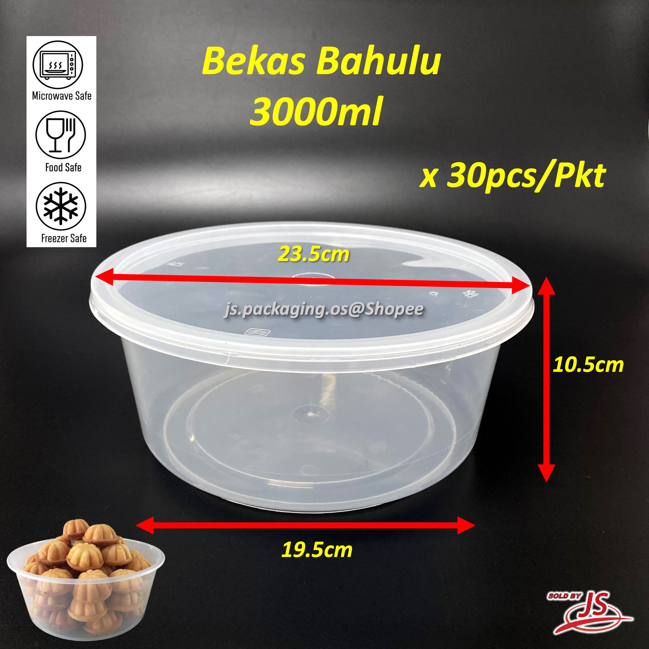 Round Disposable Plastic Food Container 2300ml/3000ml Bekas Kuih Bahulu ...