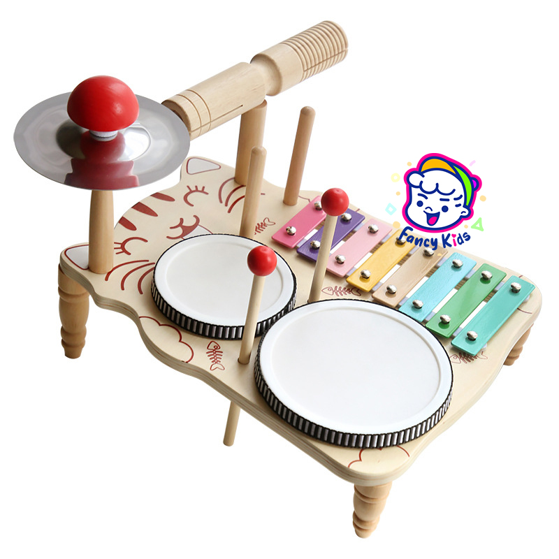 Wooden Drum Table Set with Xylophone/Baby Educational Percussion ...