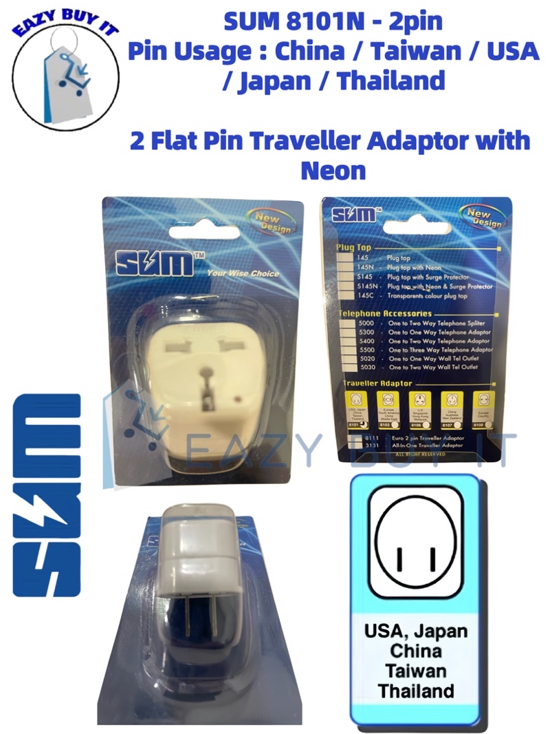 SUM UNIVERSAL [2-Pin] TRAVELER ADAPTOR CONVERTER WITH NEON | Shopee ...