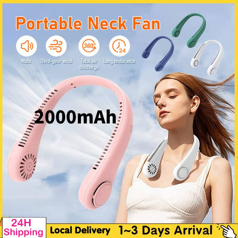 Mini Neck Fan Bladeless Cooling USB Rechargeable 3 Wind Speed Sports ...