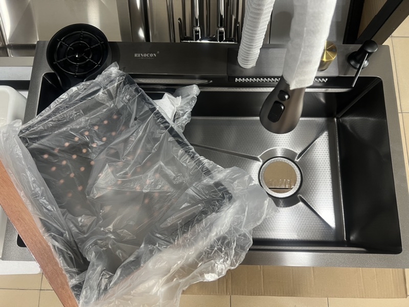 RINOCON STAINLESS STEEL 304 HONEYCOMB KITCHEN SINK COME WITH WATERFALL ...