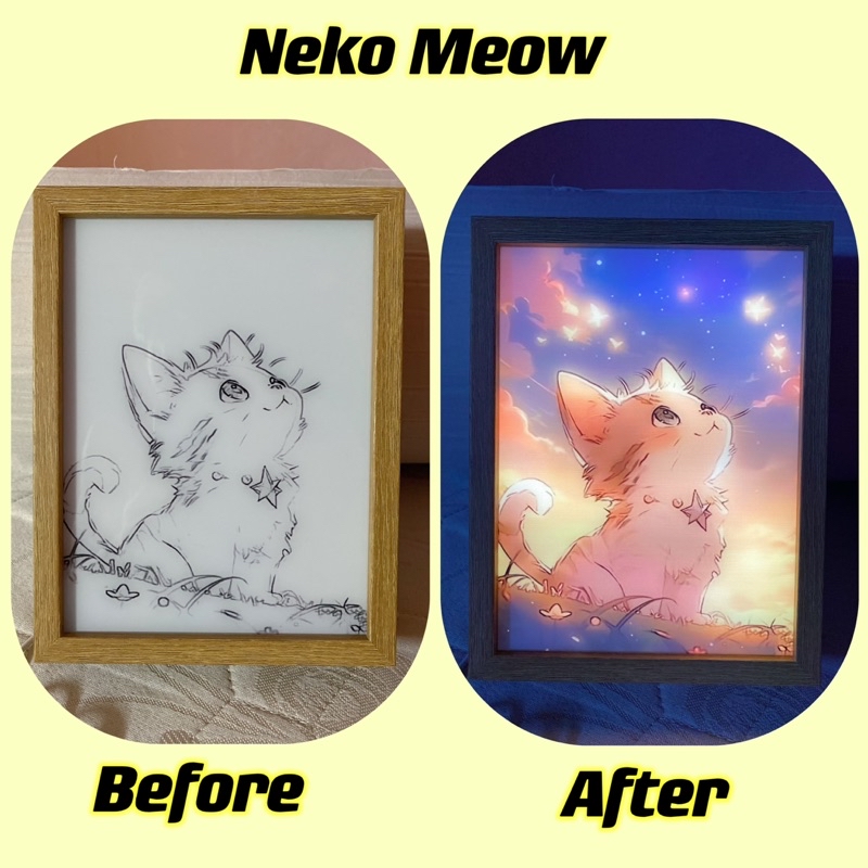Light Painting Cutie Neko Meow Anime Photo Frame Painting Lamp Birthday ...