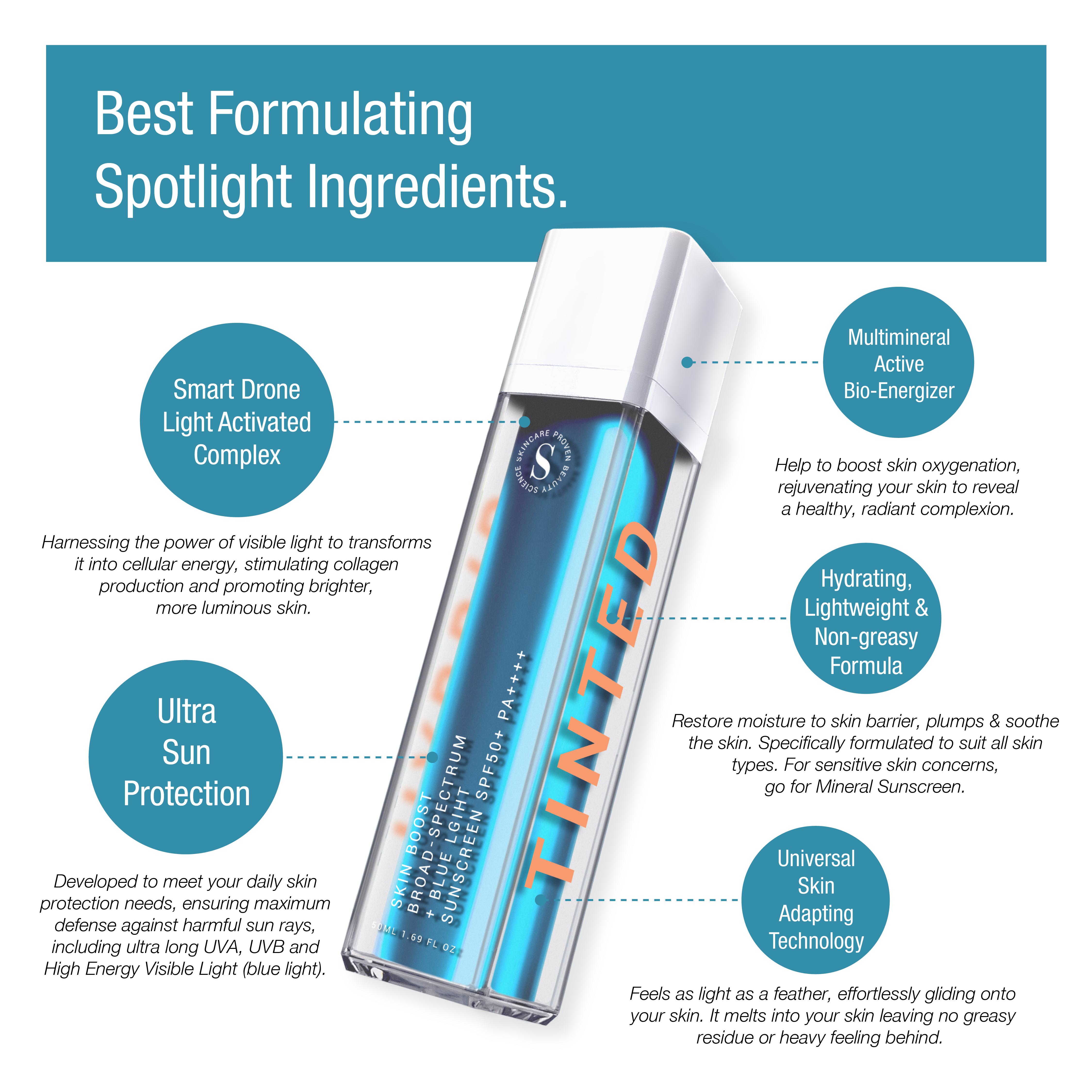 SKINMADE Skin Boost Hybrid Broad-Spectrum & Blue Light Sunscreen SPF 50 ...