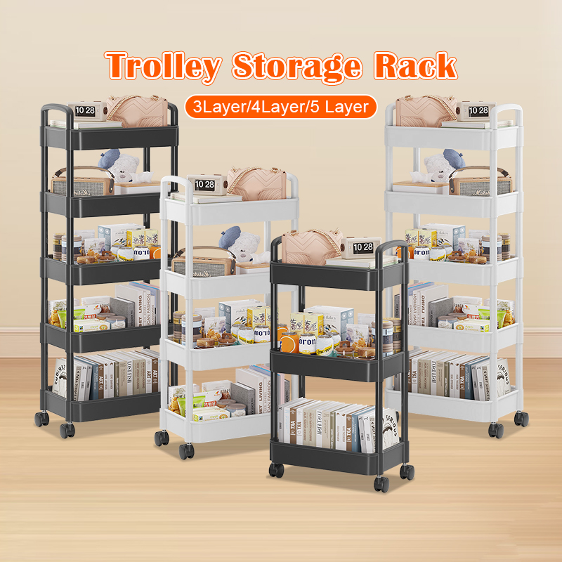 3-5 Tier Multifunction Storage Trolley Rack Office Shelves Home Kitchen ...