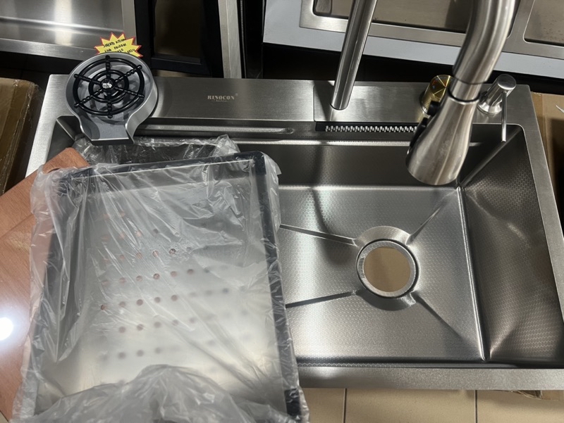 RINOCON STAINLESS STEEL 304 HONEYCOMB KITCHEN SINK COME WITH WATERFALL ...