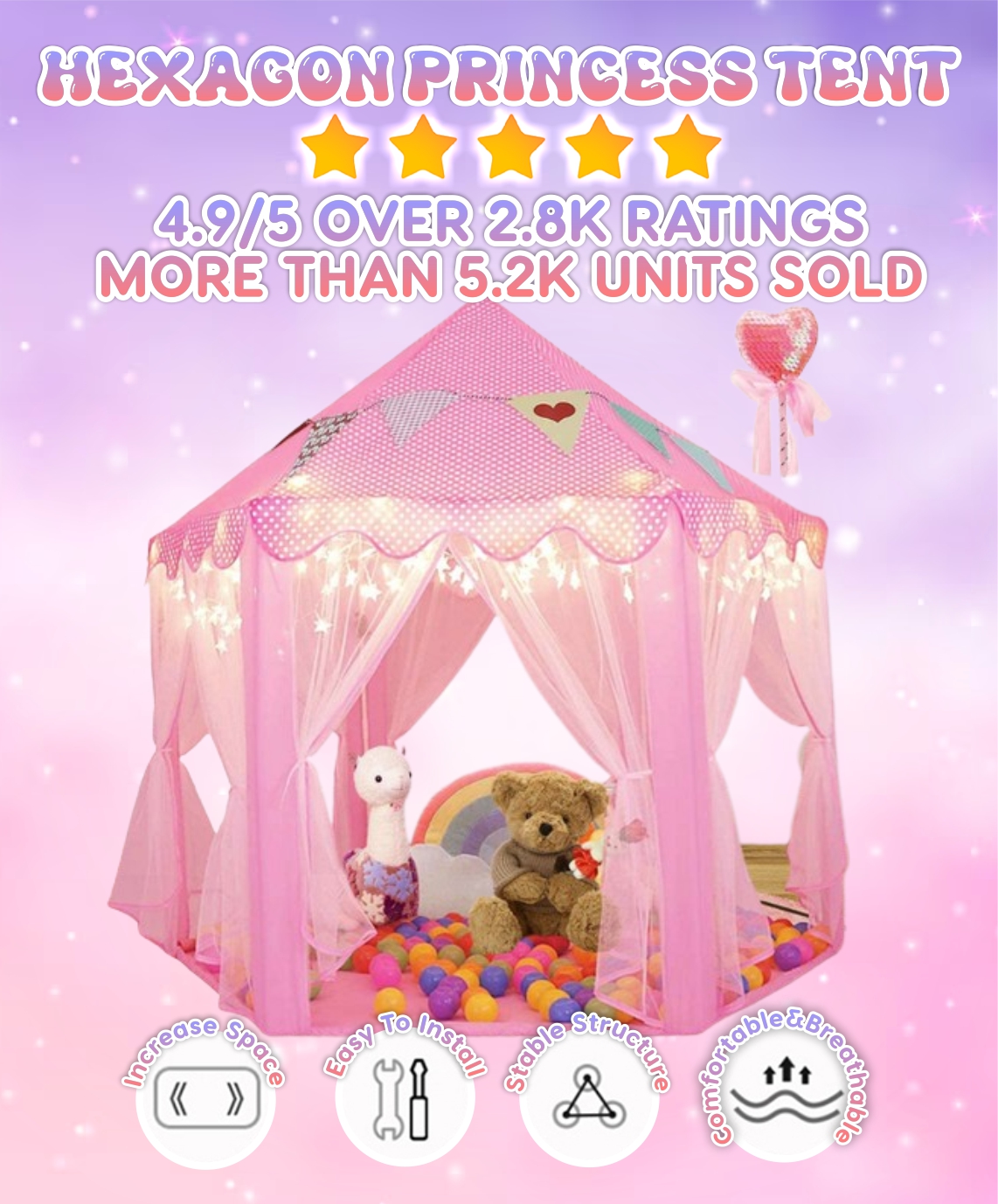 Premium Quality] Hexagonal Kids Tent Playhouse Princess Girl Tent