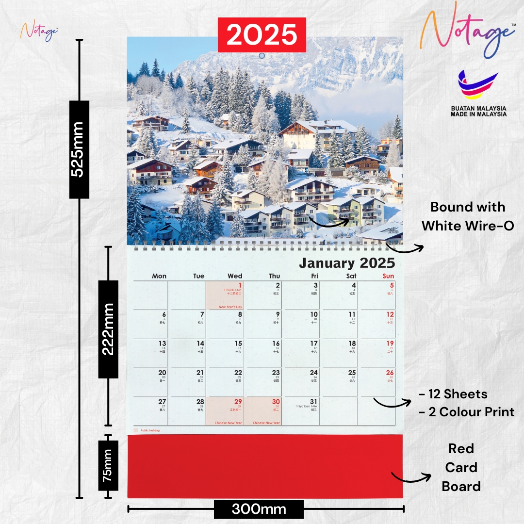 Large hanging wall calendar 2025 hand tear wire o kalendar large