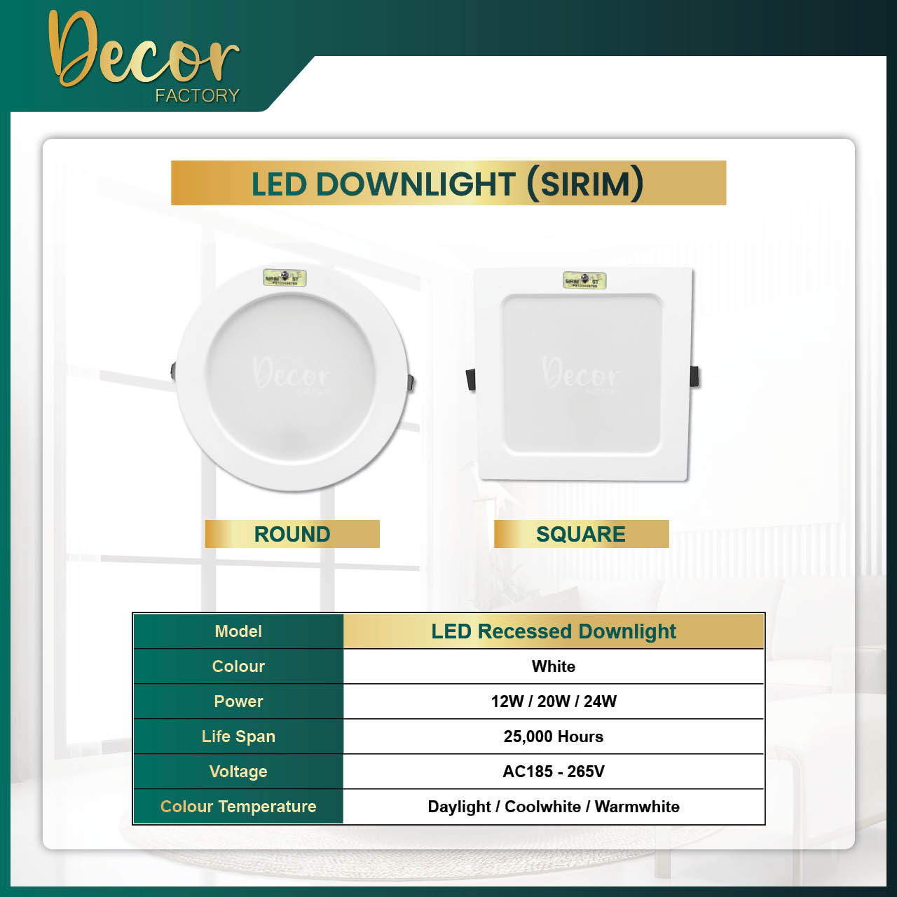 [Sirim] LED Downlight 12W 20W 24W Round Square Ceiling Light Ultra Slim ...
