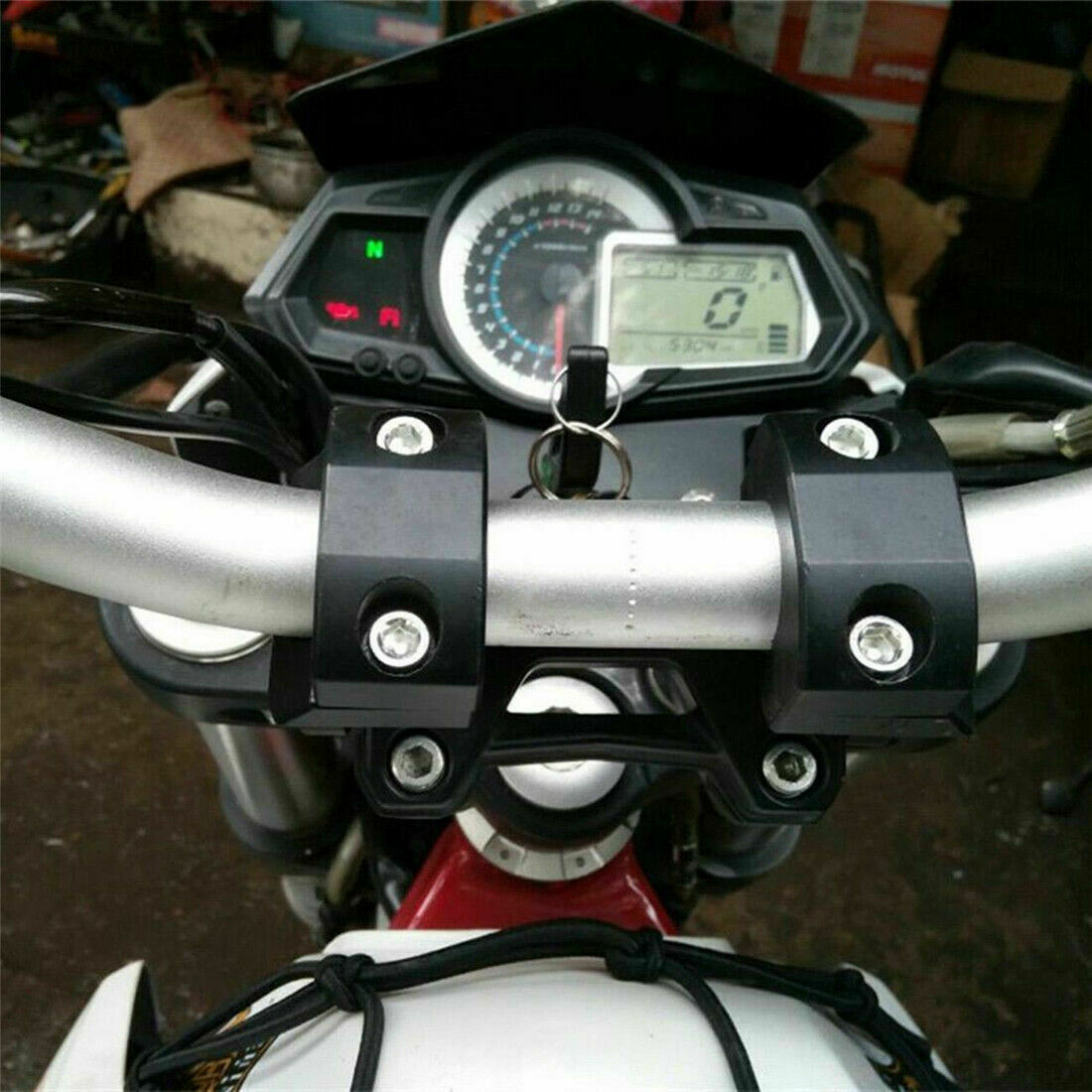 Motorcycle Handle Bar Handle Flat Bar Mount Clamps Riser Universal ...