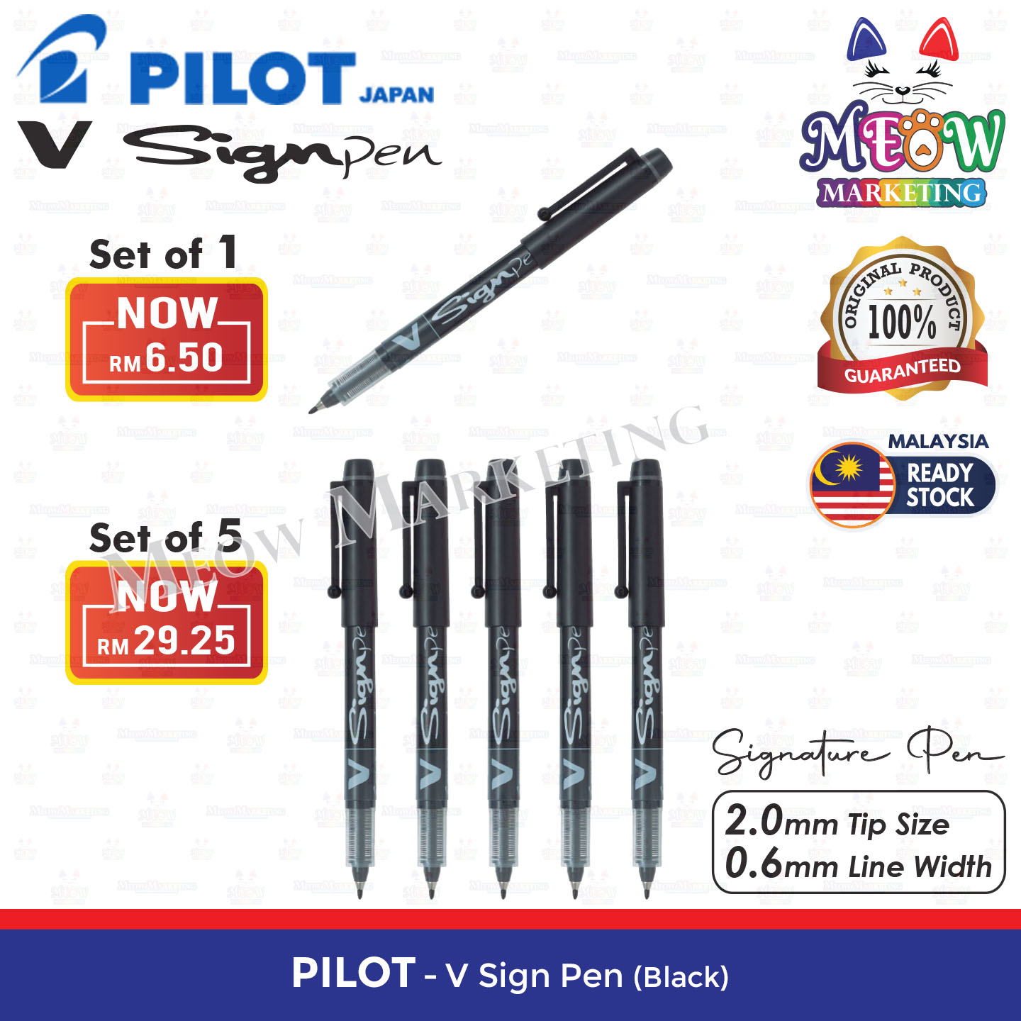 Pilot V Signature Sign Pen 2.0MM (Black/Blue/Red Ink)