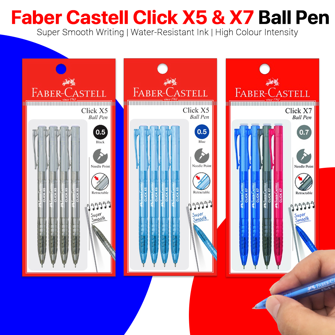 Faber Castell Pen Click X5 X7 Ball Pen Super Smooth 0.5mm 0.7mm Pen ...