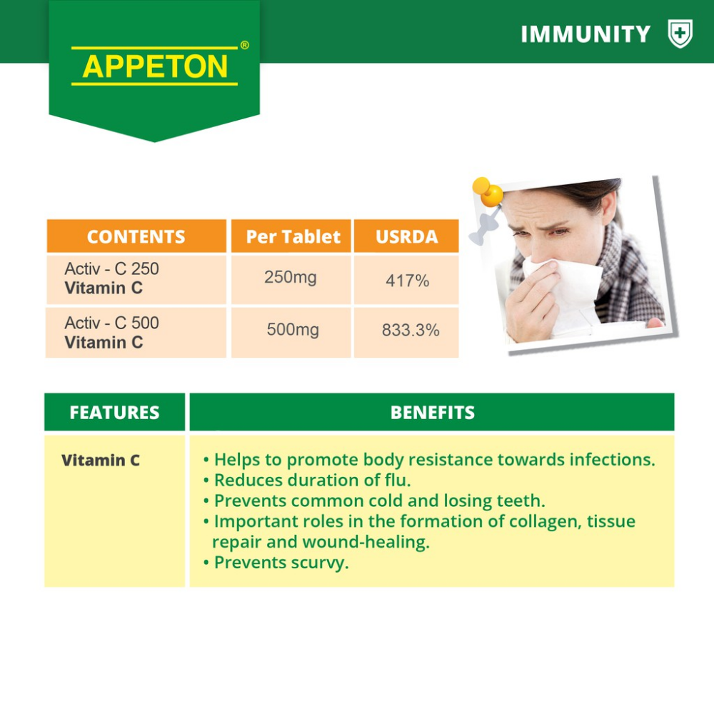 APPETON Essentials Activ-C 500 Orange [EXP.12/2026] for Immunity ...