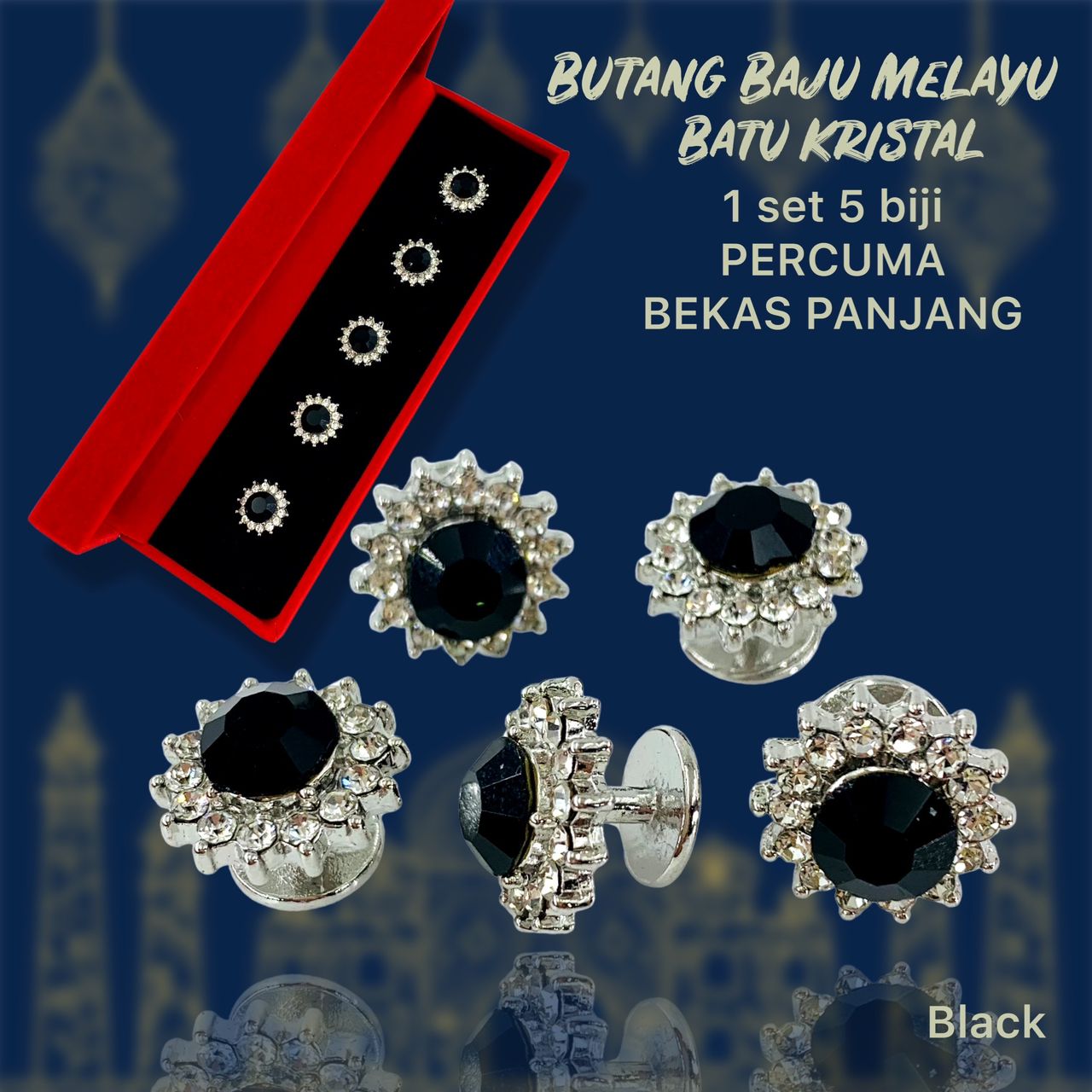 Elegant Brooch 1 set Butang Baju Melayu Nikah Batu Kristal Malay Shirt ...