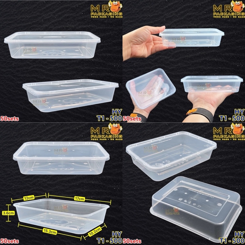 HY 500 650 750 1000 ml Rectangular PP Container & Lid ( 50sets± ) Lunch ...