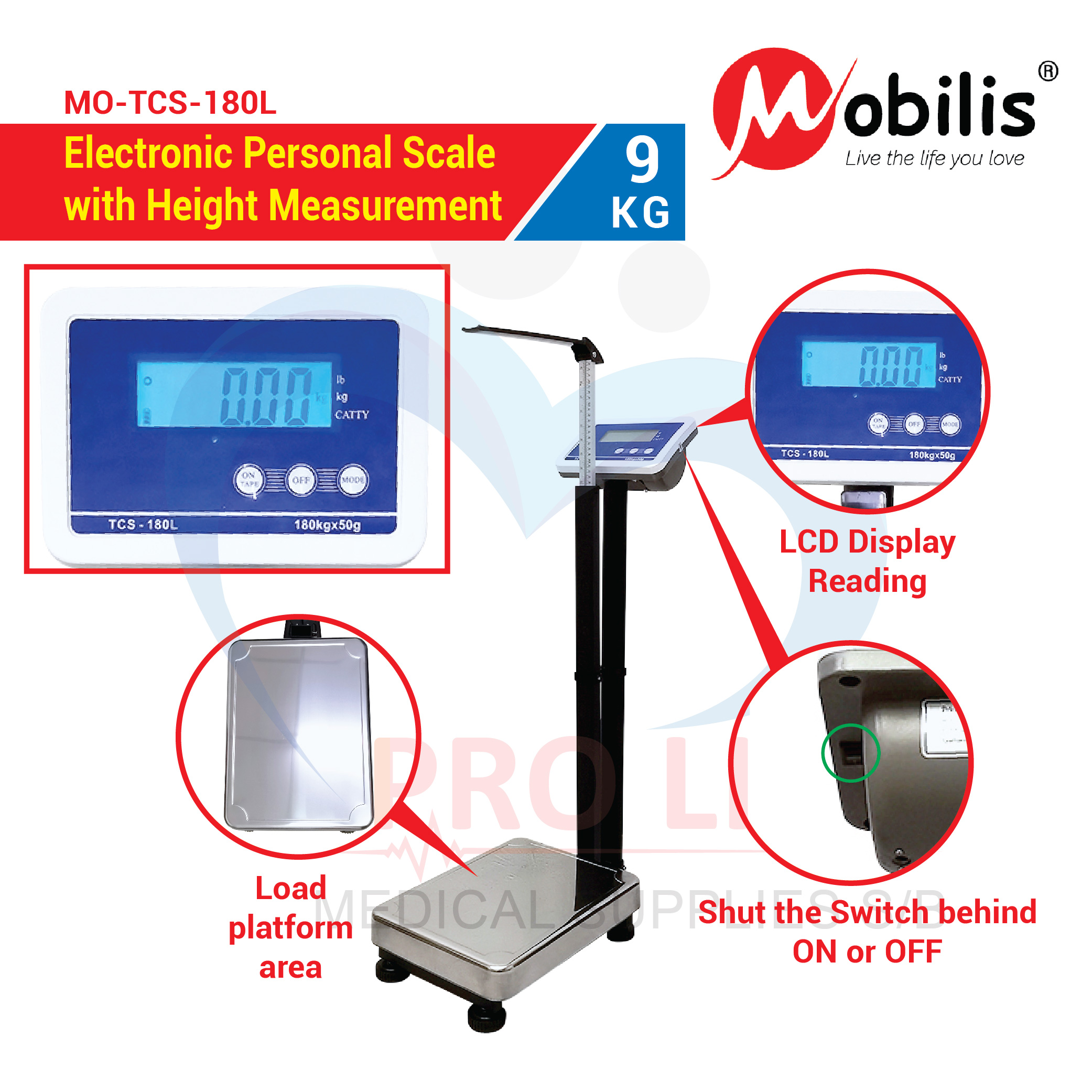 Mobilis Electronic Personal Scale with Height Measurement(MO-TCS-180L ...