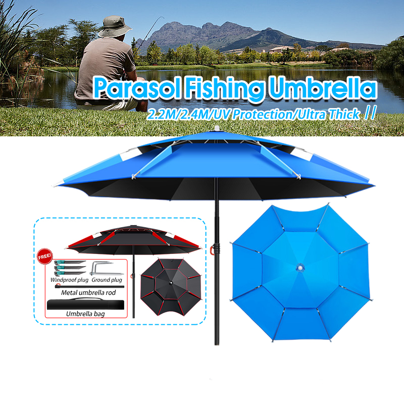 2.4M Payung Mancing Big Fishing Umbrella Adjustable Beach Sun Shade