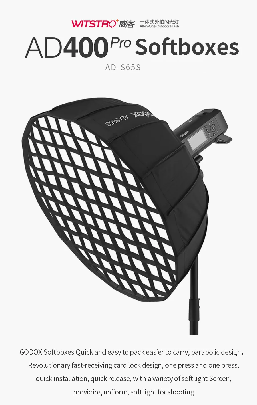 thumbnail image 2 of Buy Godox Ad-S65S 65cm/ 25.6In Portable Deep Parabolic Softbox Umbrella Godox Mount 642064d32ed93acf24a9a118 619603ecbb8655001bb6d489 2 of 13