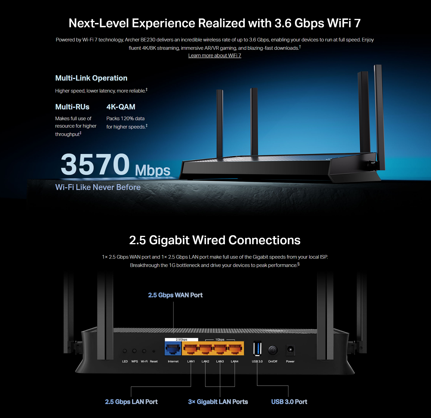 TP-LINK ARCHER BE230 BE3600 / ARCHER BE400 BE6500 DUAL-BAND WI-FI 7 ...
