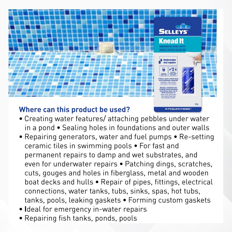 Selleys Knead It Underwater Epoxy Putty Easy Repair Waterproof Repair