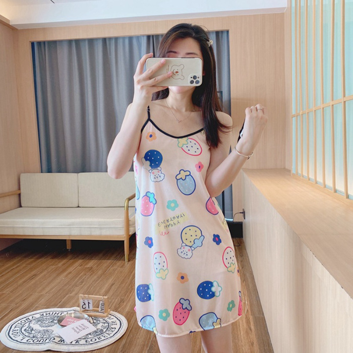 Women Pyjamas Satin Singlet Size M-2XL Nightdress With Mask | Shopee ...