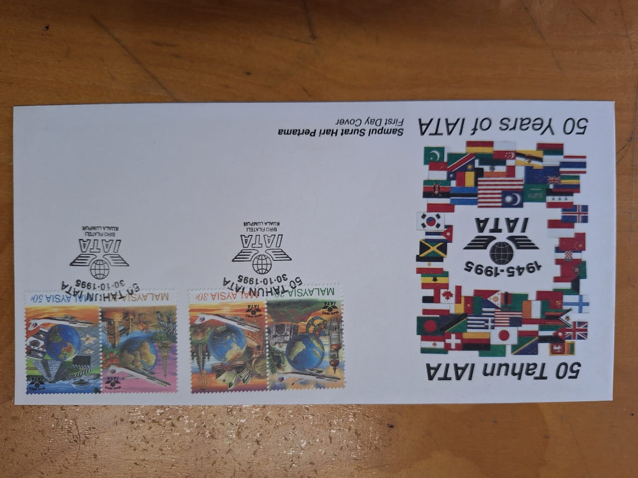 Postage Stamp Setem FDC 1995 50 Tahun IATA 50 Years of IATA - Kuning ...