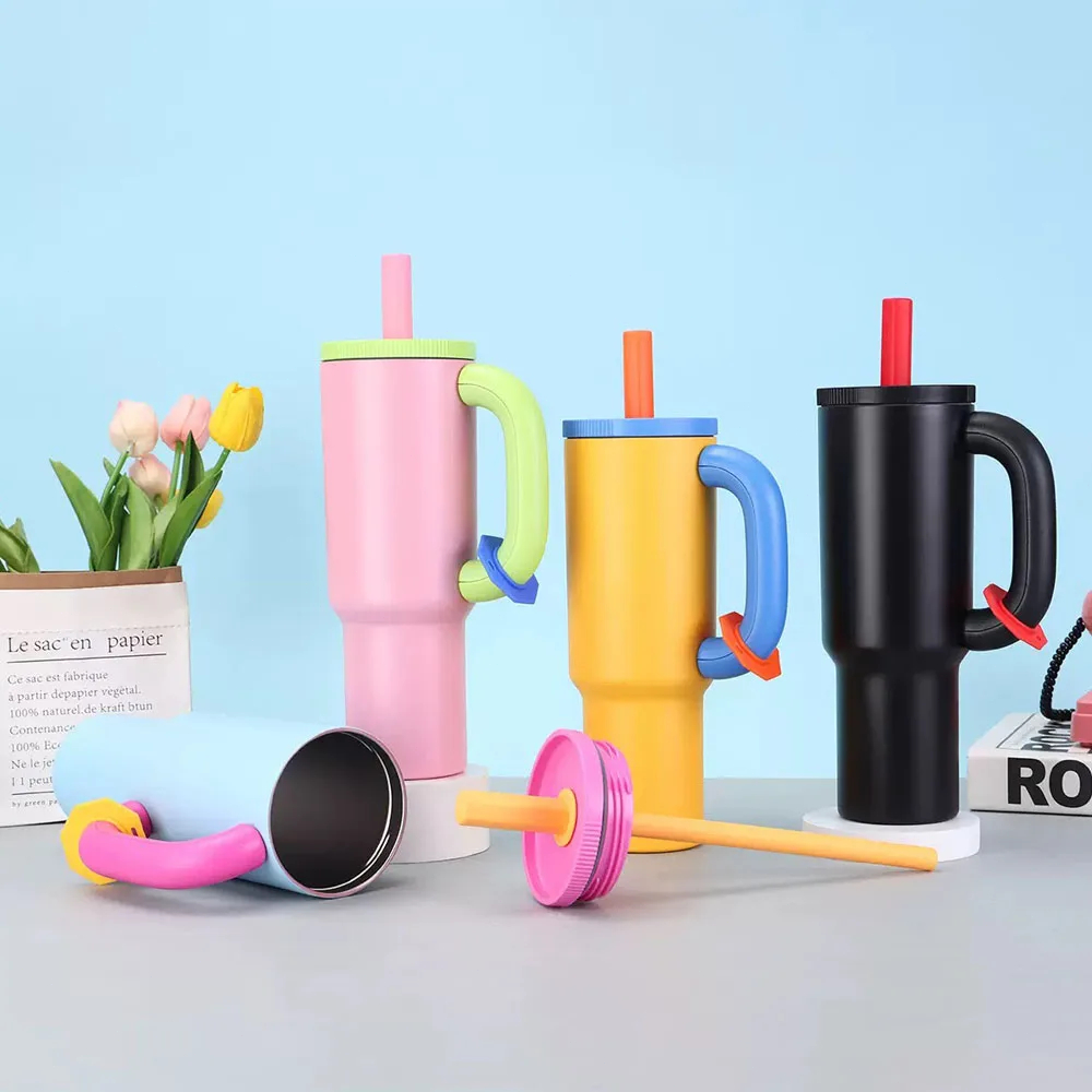 304 Stainless Steel Straw Insulated Cup 40oz Thick Handle Leakproof ...