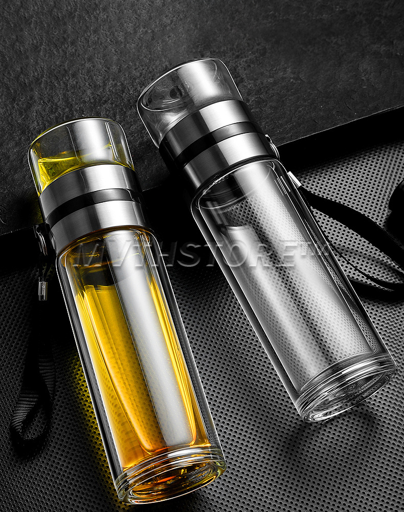 Double-Wall Insulated Glass Tea Bottle Infuser Cup Double Layer With ...