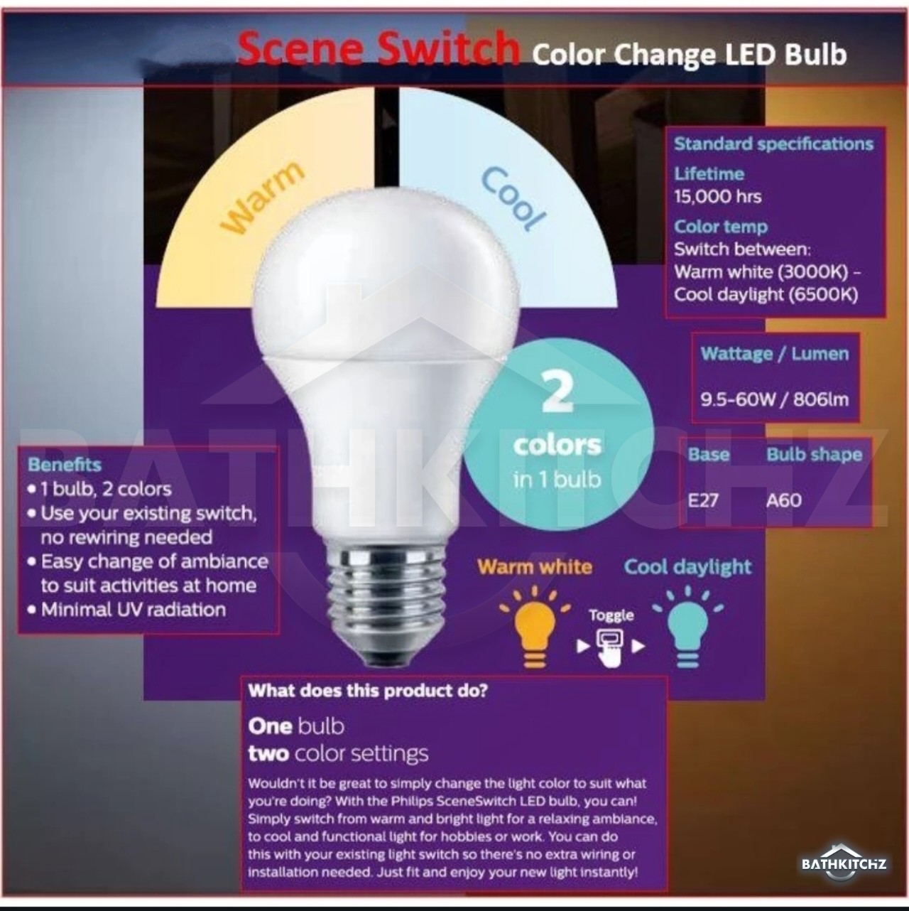 OPPLE E27 9W LED 3 Colour Bulb (Daylight/Cool White/Warm White) Scene ...