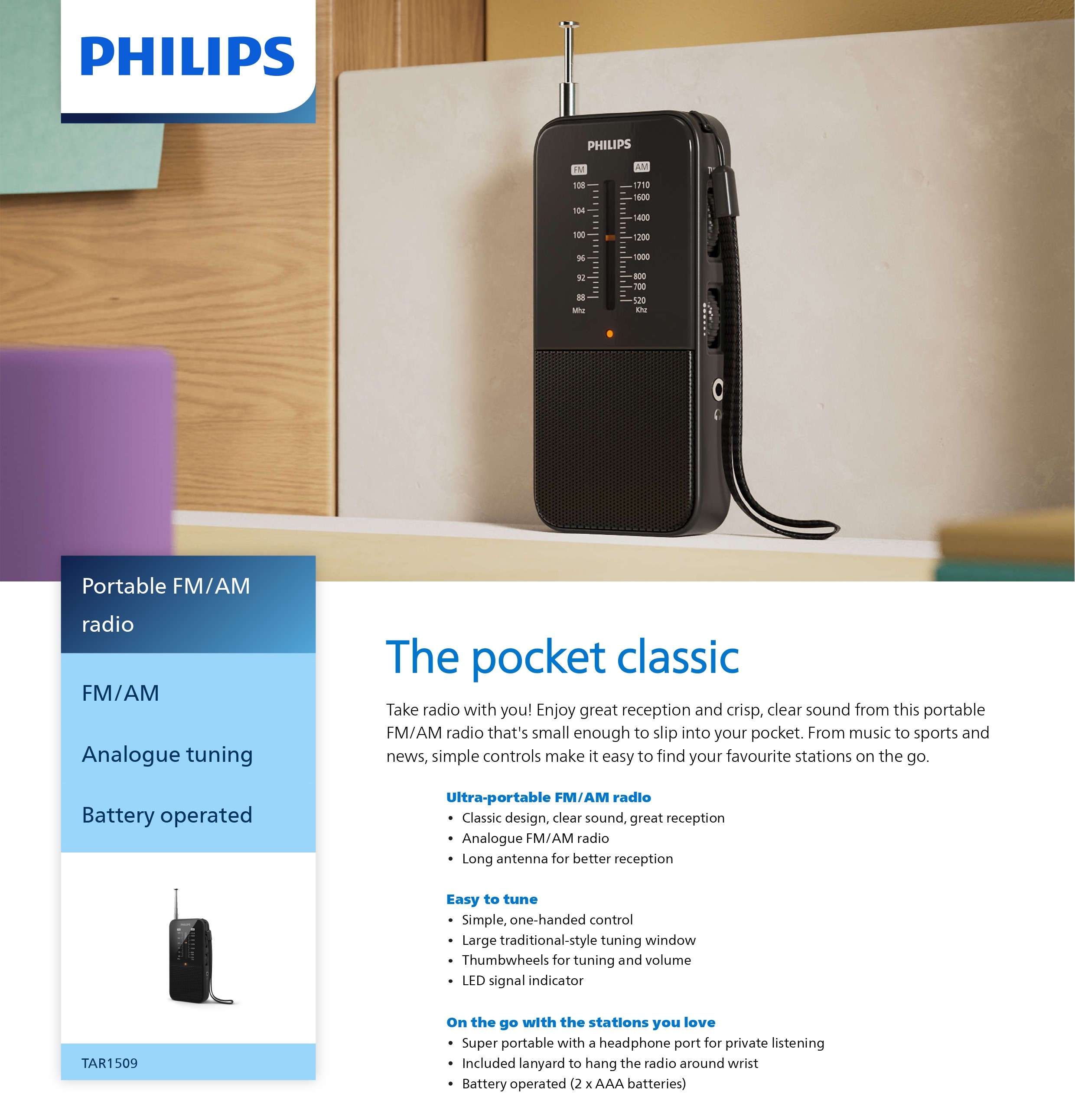 Draagbare FM/AM-radio TAR1509/00