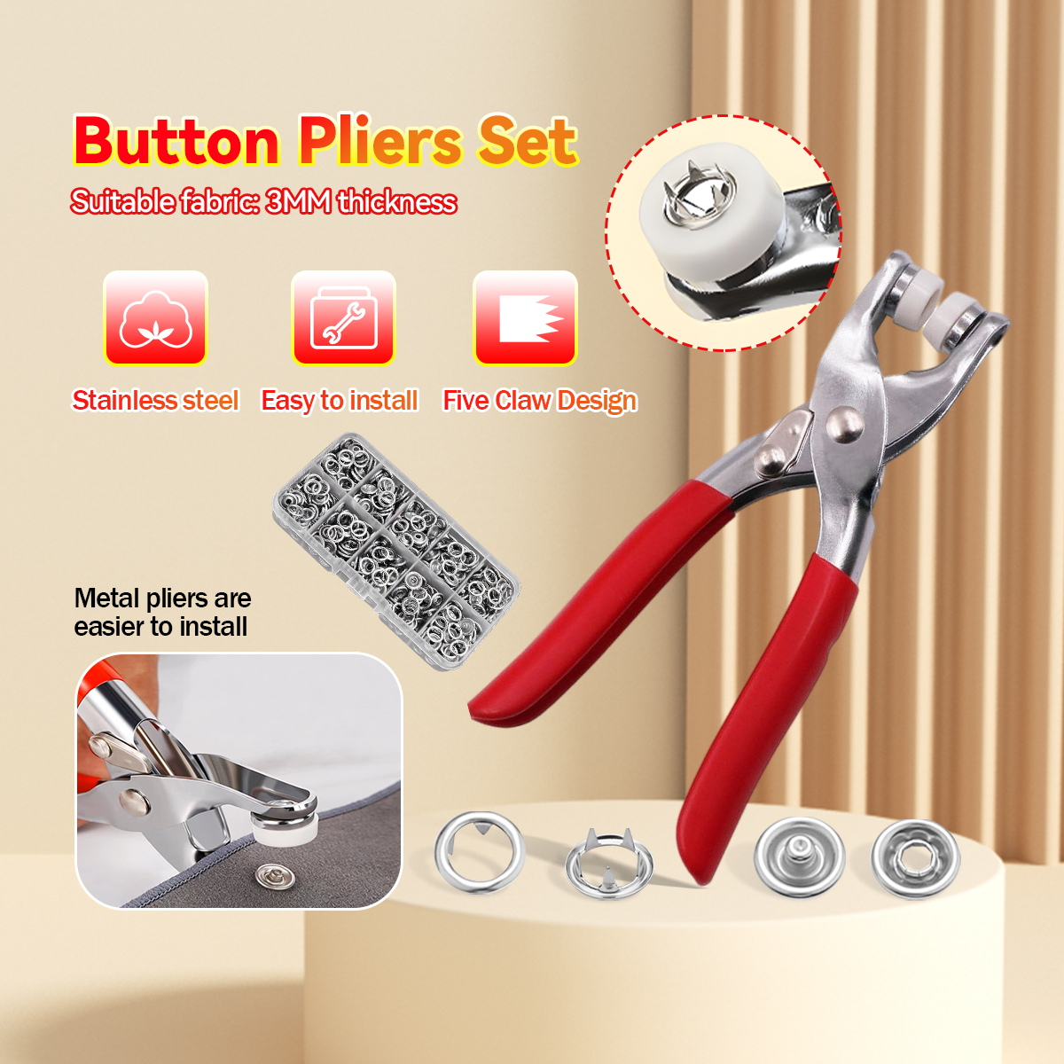 101pcs Metal Snap Button Set Hand Press Pliers Installation Tool Set ...