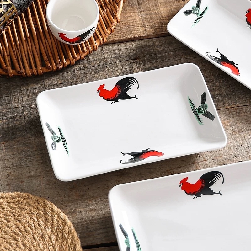 Rooster Ceramic Rectangle Food Plate Snack Plate Dessert Plate Pinggan ...