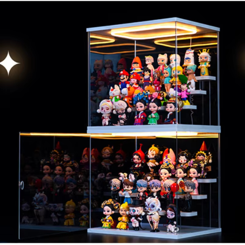 Display Box Clear Acrylic Display Case Stand with LED Light Storage Box ...