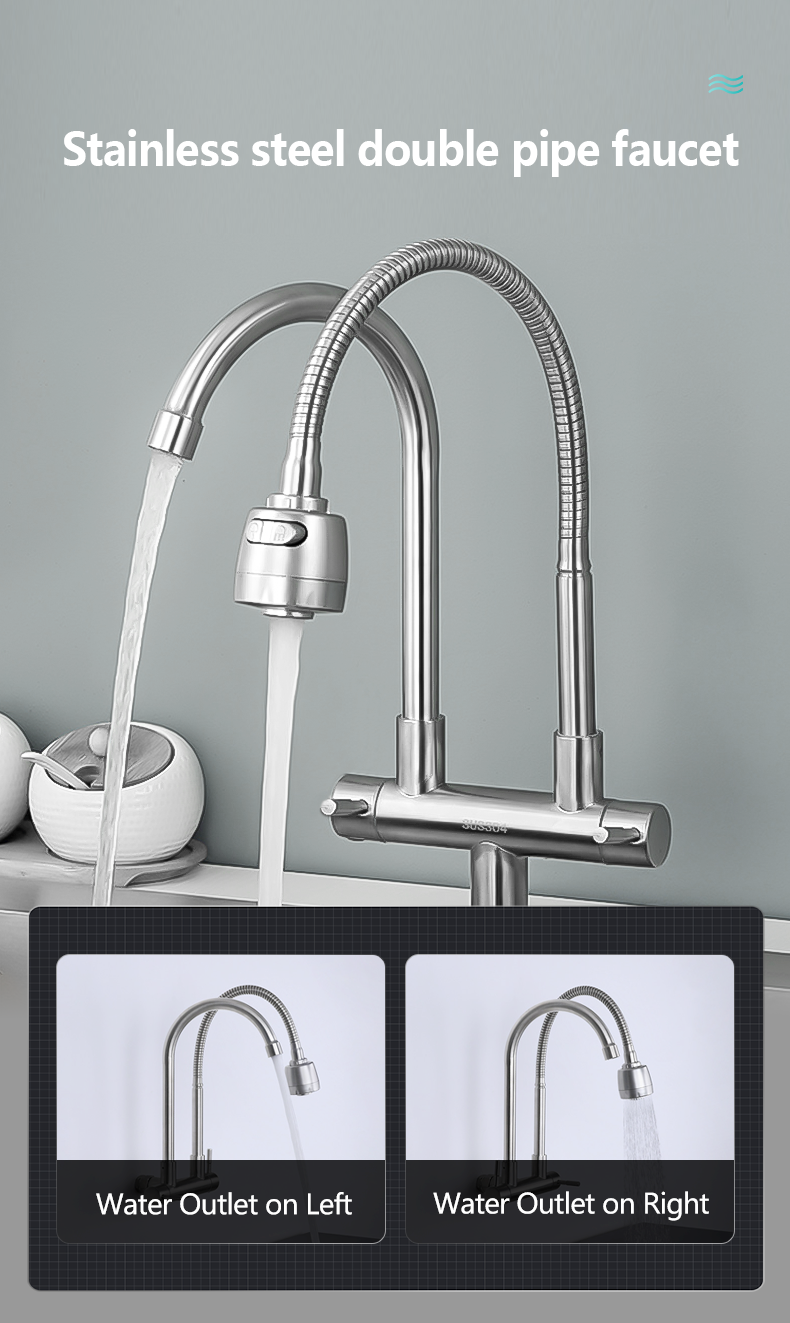 304 Stainless Steel Faucet, Single Cooling, Dual Direction, 360 Degree ...