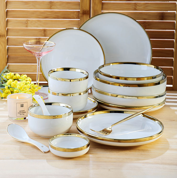 Gold rim dinnerware set hotsell