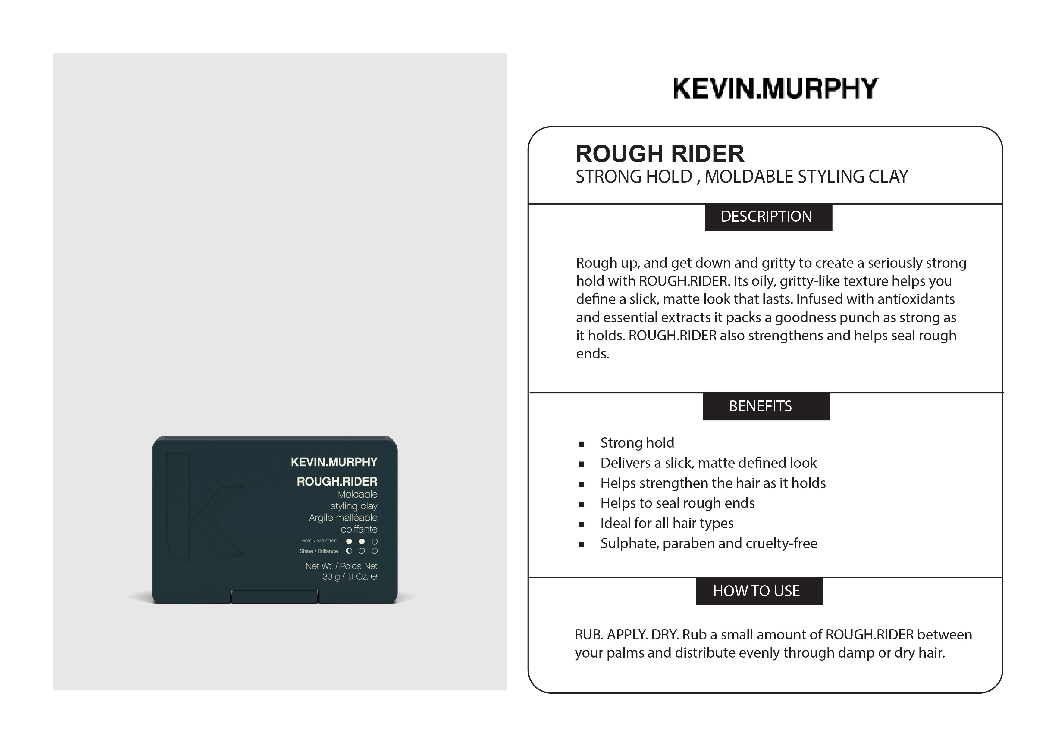 Kevin Murphy Rough Rider 30g ( Strong hold , Moldable Styling Clay ...
