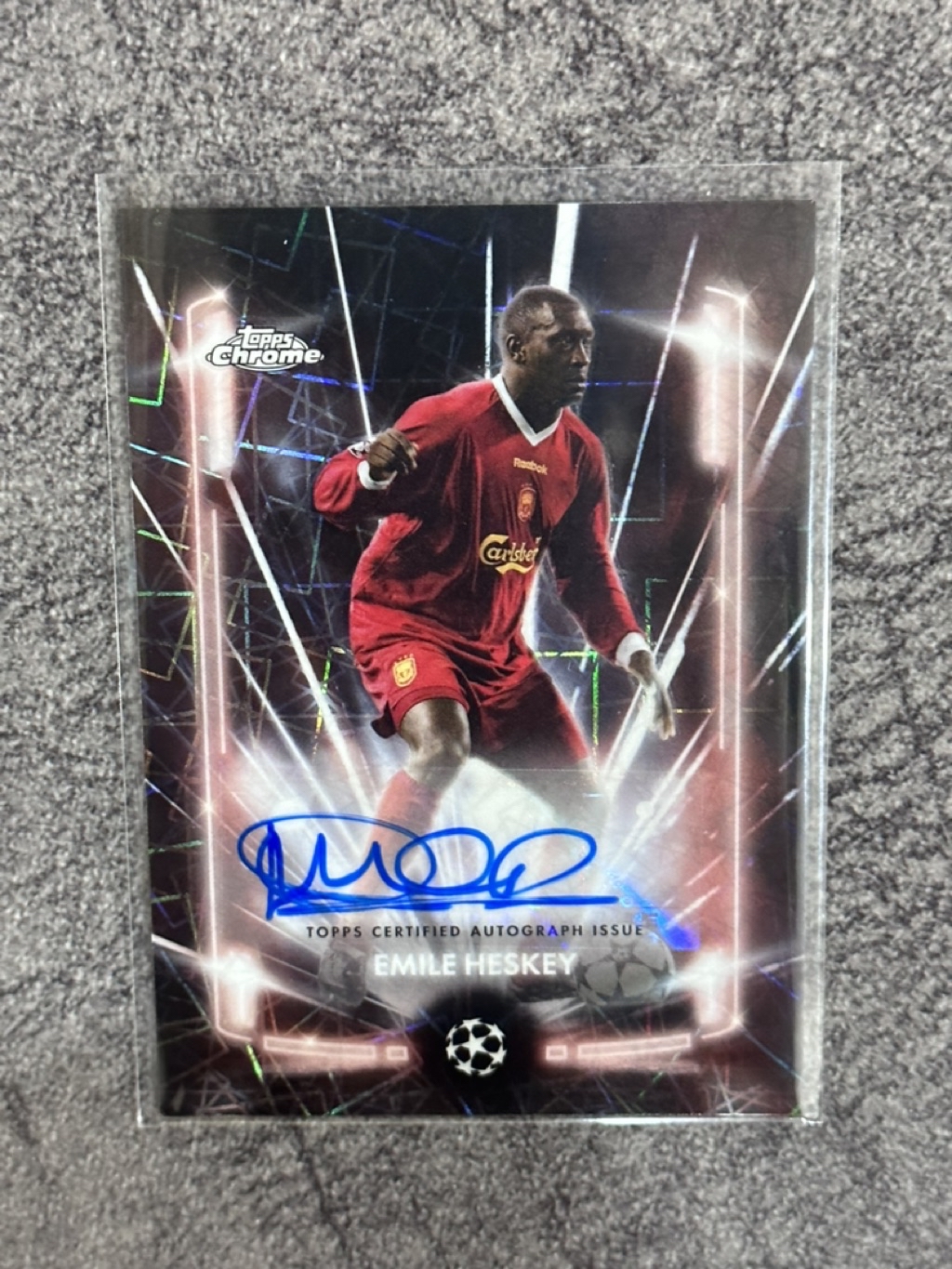 202425 Topps Chrome Emile Heskey Black Lazer Autograph Liverpool FC