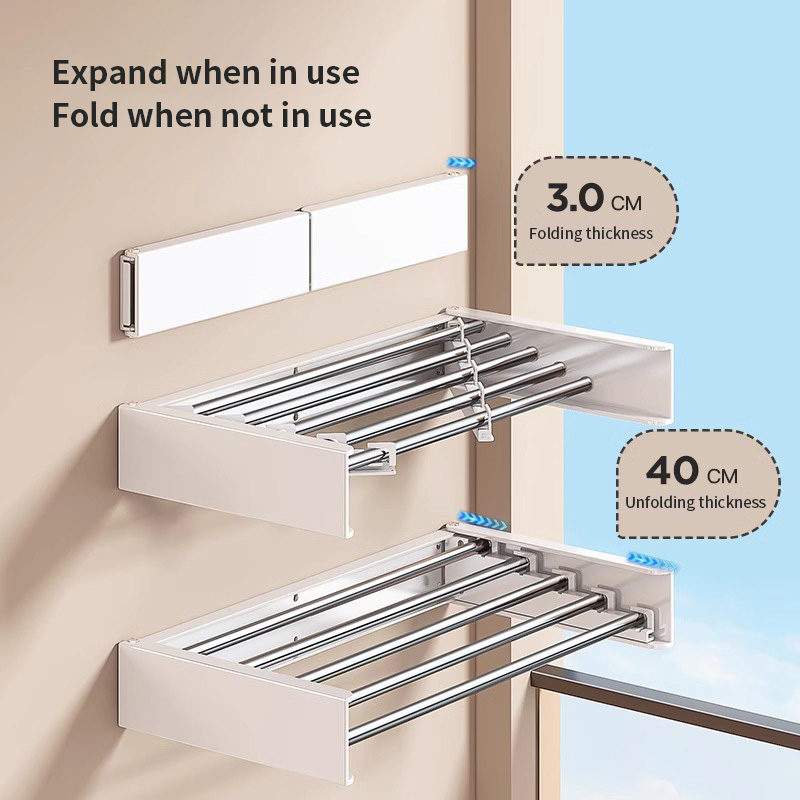 1M Foldable Clothes Drying Rack Wall Mounted Stainless Steel Towel ...
