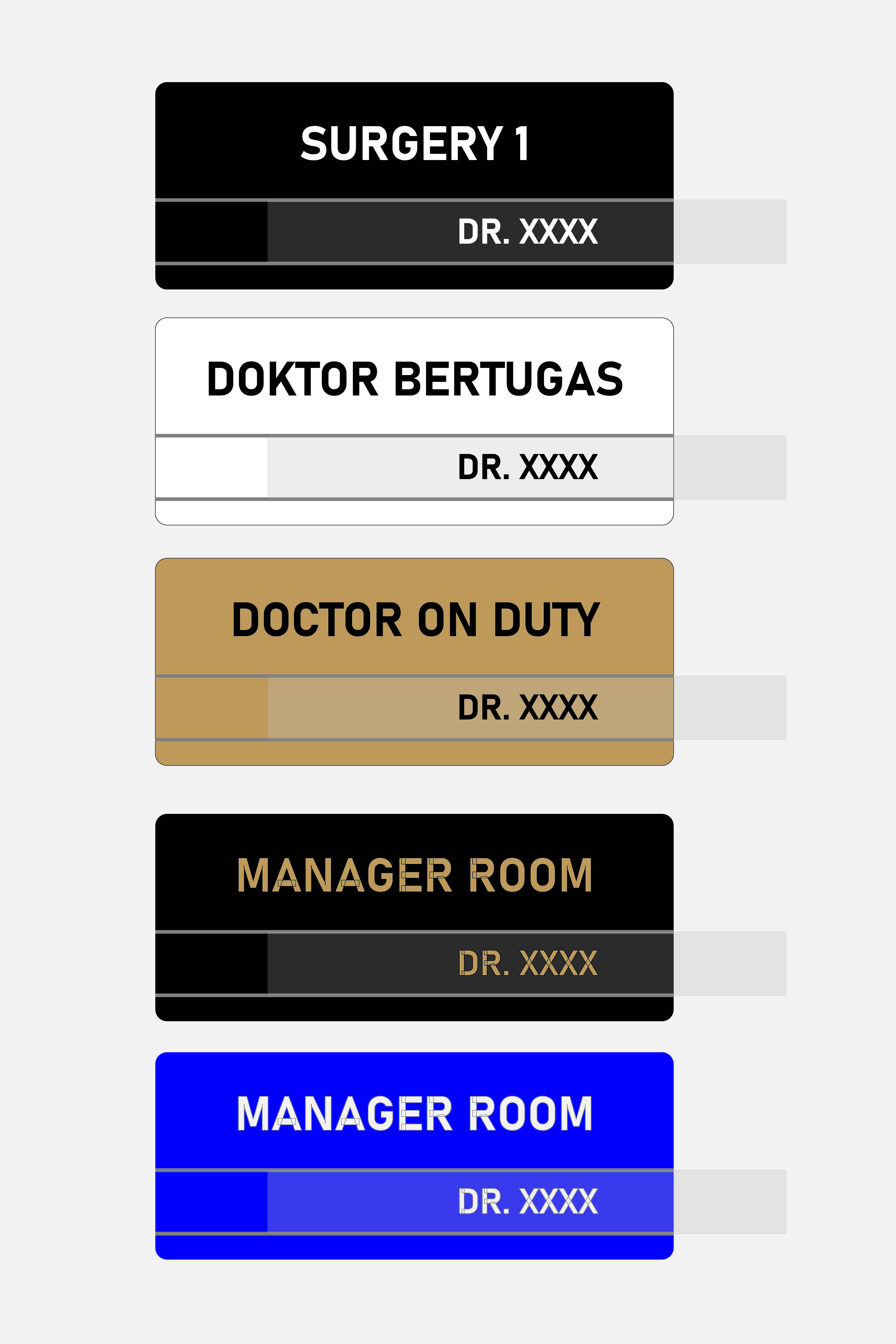SIGN SLOT NAME DOCTOR ON DUTY, CONSULTATION ROOM, MANAGER, DR. BERTUGAS ...