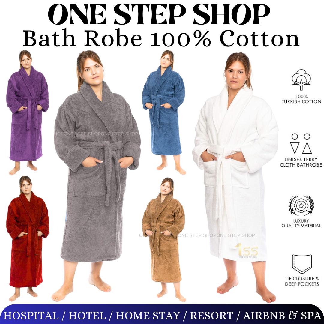 1STEP SHOP 100% Cotton Velour Terry Bath Robe Hotel White / Cotton ...