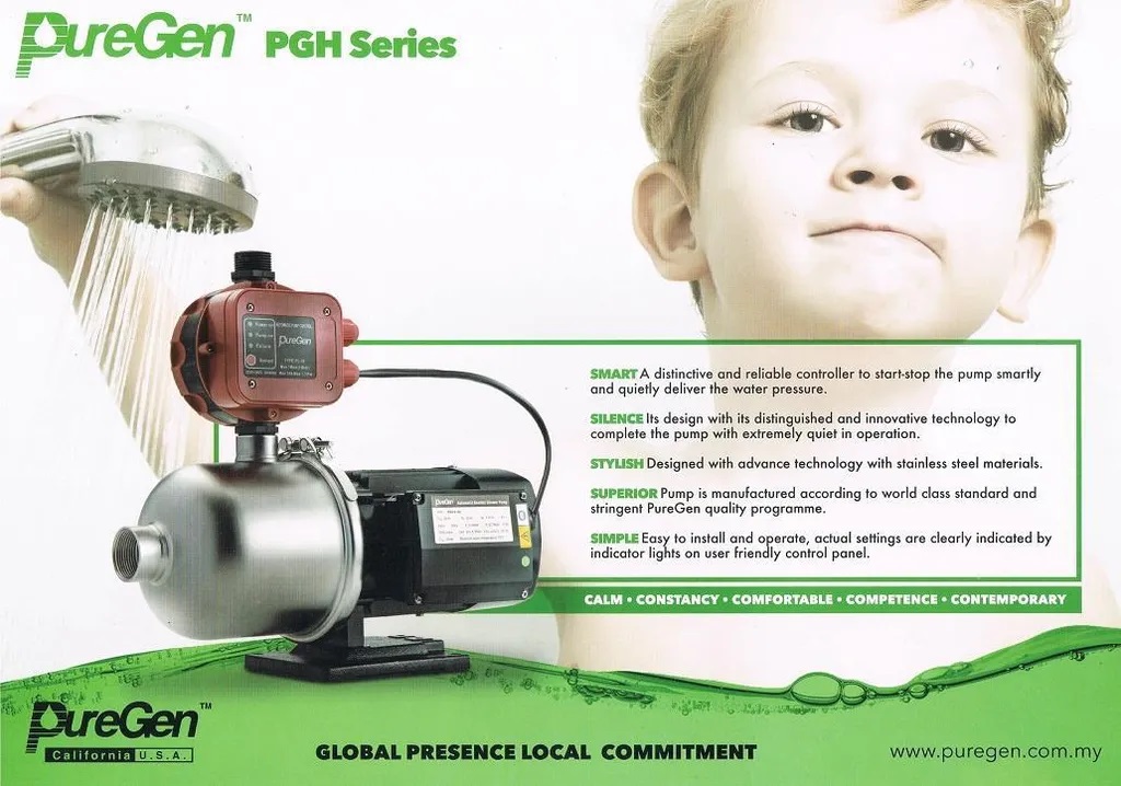 PureGen PGH 0.37kW / 0.5Hp PC-Auto Stainless Steel Water Booster Pump ...