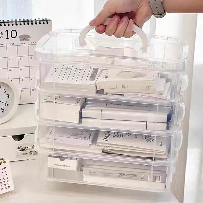 Stationary Storage Box Organizer Desk Office Multi Layer Transparent 
