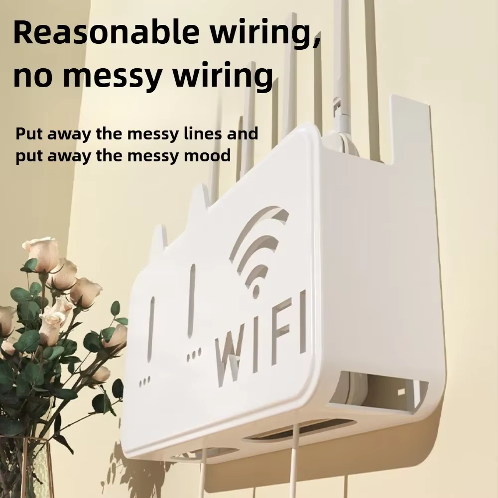 Wall Mounted Router Storage Box, No Drill Design with Cable Management ...