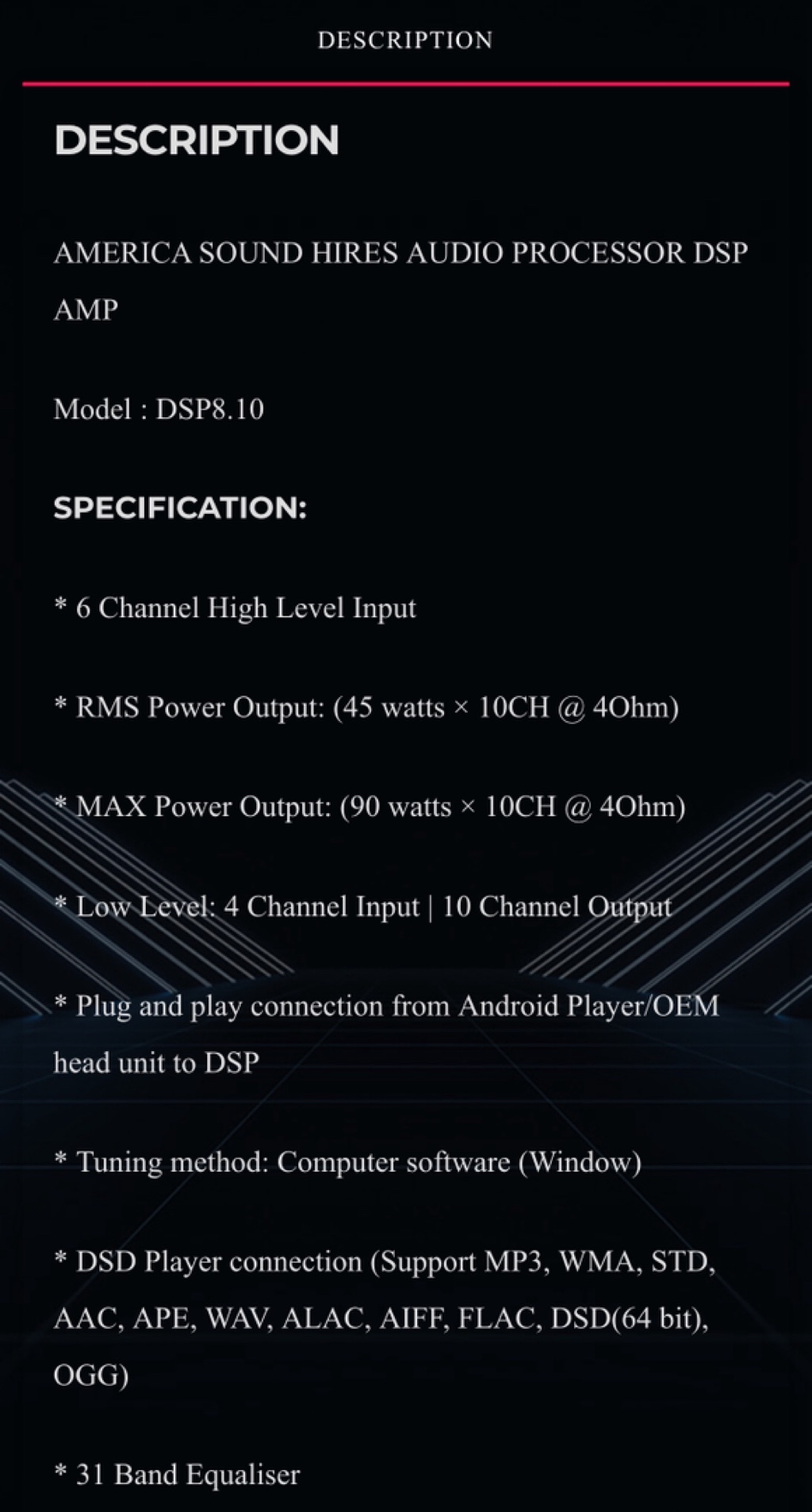 America Sound HI-RES OTG 10channel DSP DSP8.10 sound quality Car ...