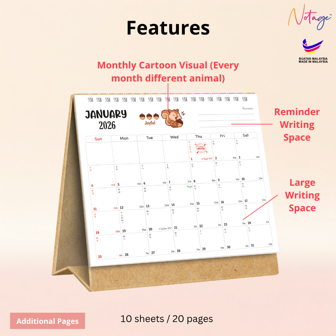 2026 Table Calendar Cute Kraft Stand Notage Desk Flip Kalender ...